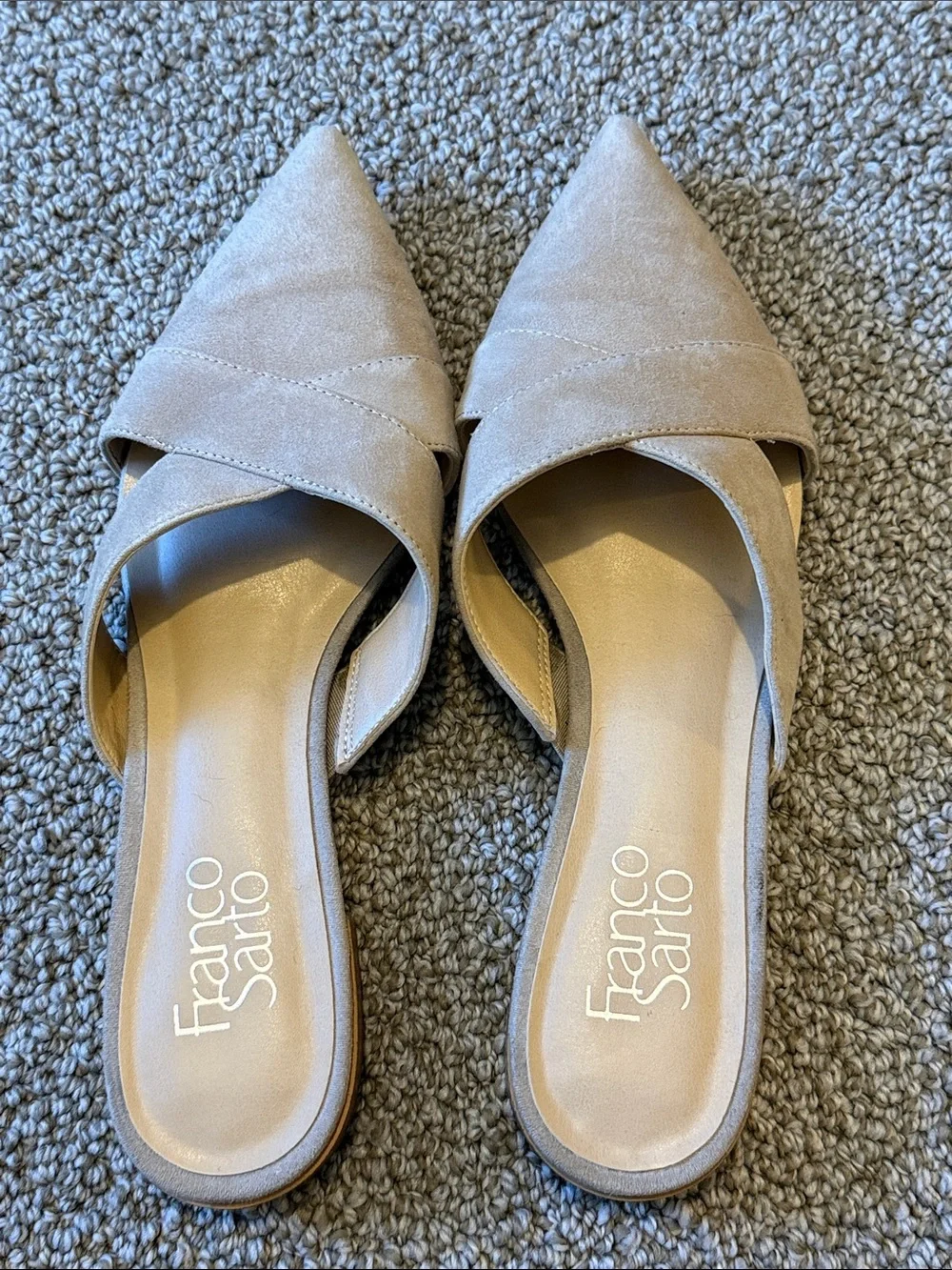 Franco Sarto Nita Tan Suede Leather Pointed Toe Cutout Mule